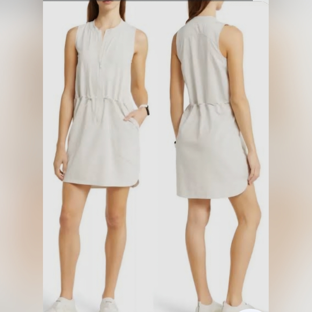 FLX Size Medium Tan Sleeveless Snap Front Cinch Waist Utility Romper Mini Dress